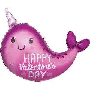 Valentines Narwhal Junior Shape Foil Balloon