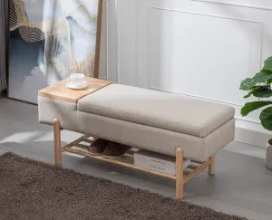valiant Storage Bench Linen End of Bed Ottoman Bench with Wooden Shoe Rack and Coffee Table, Modern Upholstered Long Seating Bench Entryway Bench for Hallway Foyer Living Room Bedroom, Green