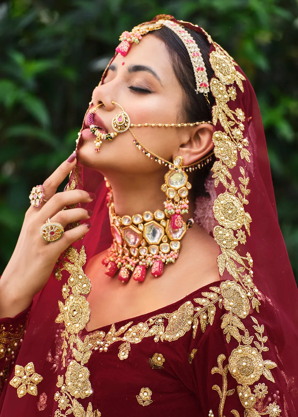 Velvet Excellent Maroon Stone Cording Bridal Style Lehenga Choli