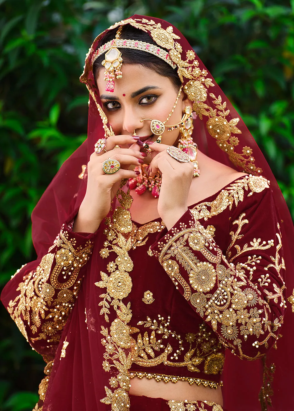 Velvet Excellent Maroon Stone Cording Bridal Style Lehenga Choli