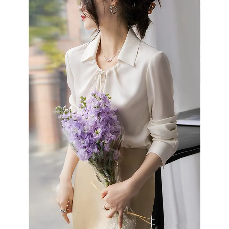 Versatile Chic Draping V-Neck Chiffon French Style Shirt