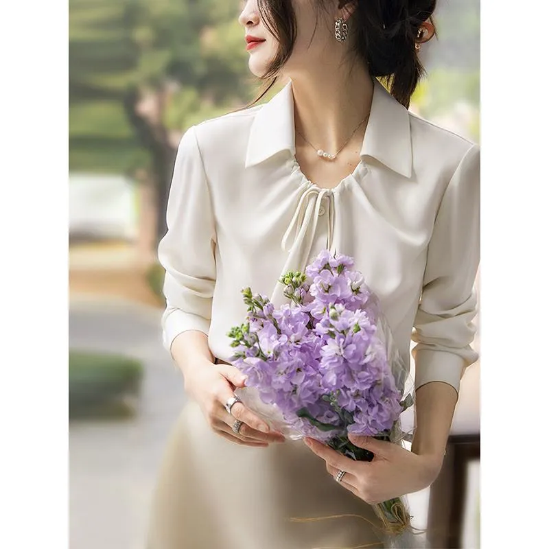 Versatile Chic Draping V-Neck Chiffon French Style Shirt