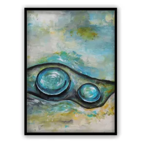 Vertical neutral & blue abstract wall art print