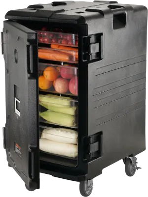 Vevor Food Pan Carrier 109 Qt. Insulated with Handles Double Buckles and Wheels Black New
