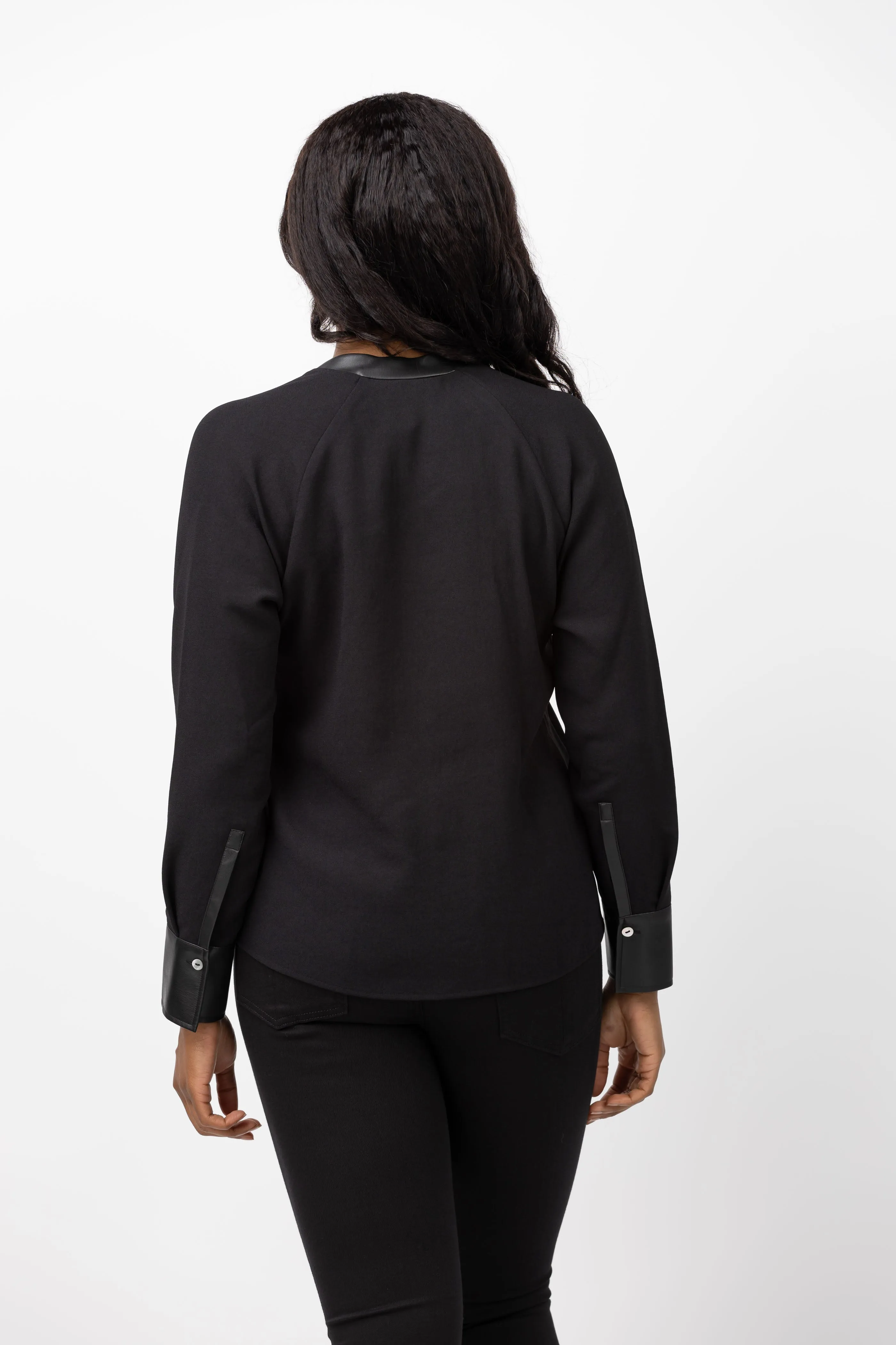 Vince Leather Trim Dolman Sleeve Blouse in Black