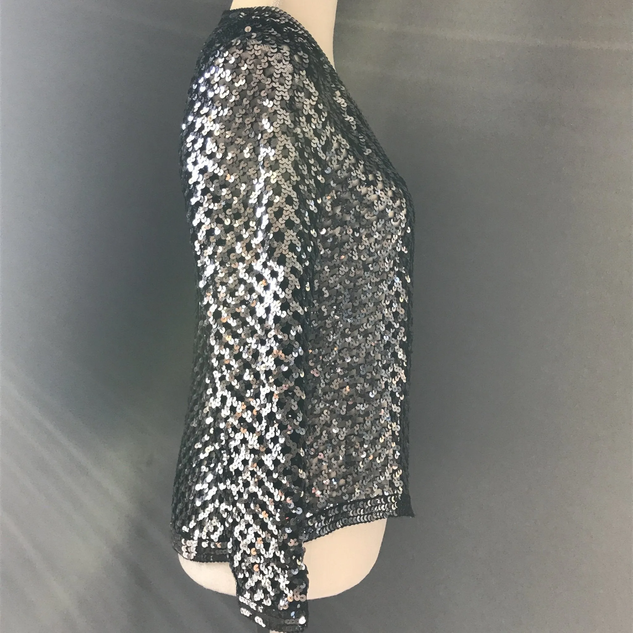 Vintage Black Sequin Cardigan or Jacket by Edith Flagg. Vintage Fashion Statement Piece.