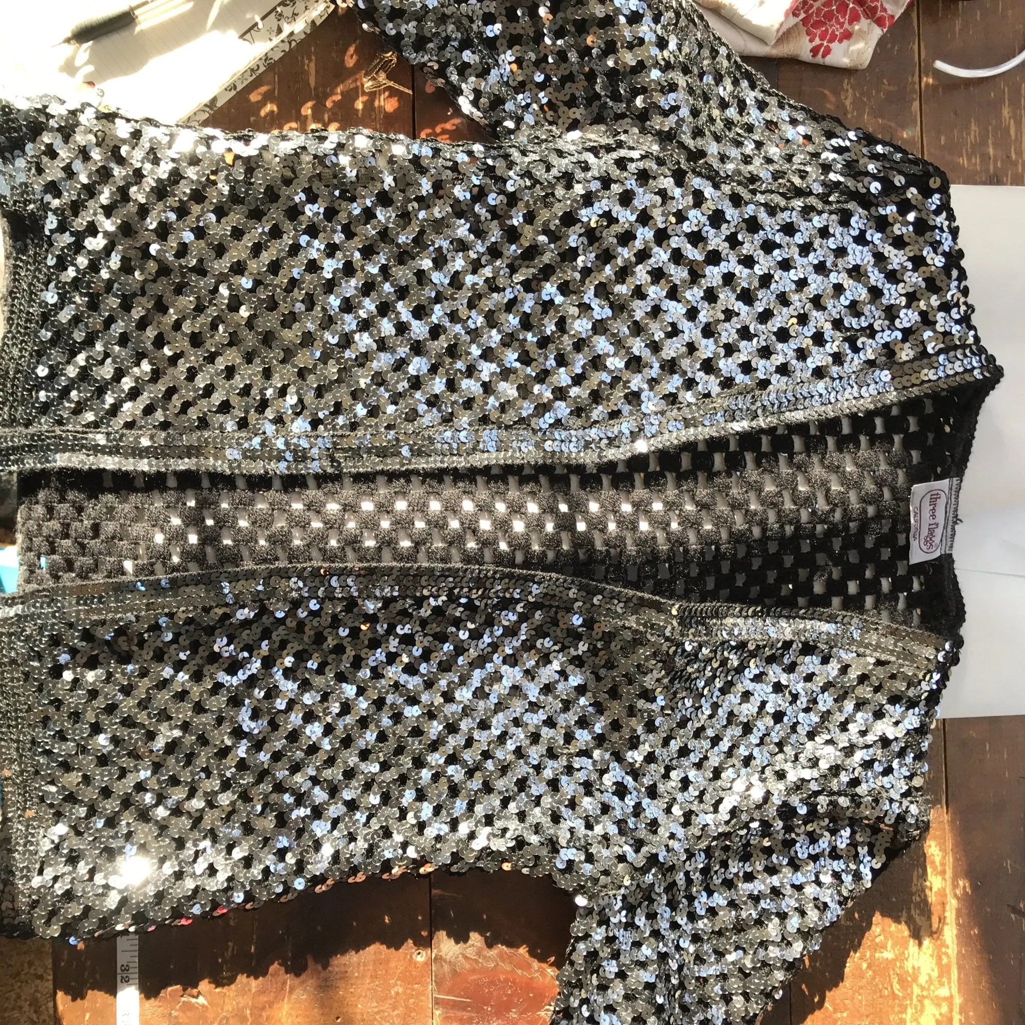 Vintage Black Sequin Cardigan or Jacket by Edith Flagg. Vintage Fashion Statement Piece.