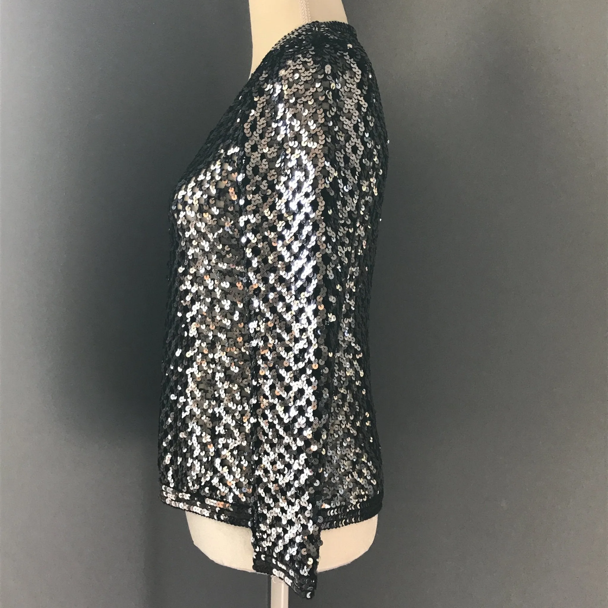 Vintage Black Sequin Cardigan or Jacket by Edith Flagg. Vintage Fashion Statement Piece.