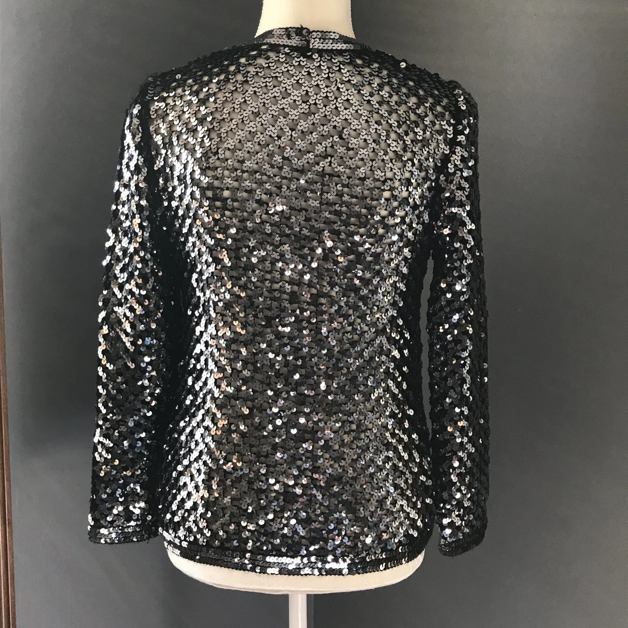 Vintage Black Sequin Cardigan or Jacket by Edith Flagg. Vintage Fashion Statement Piece.