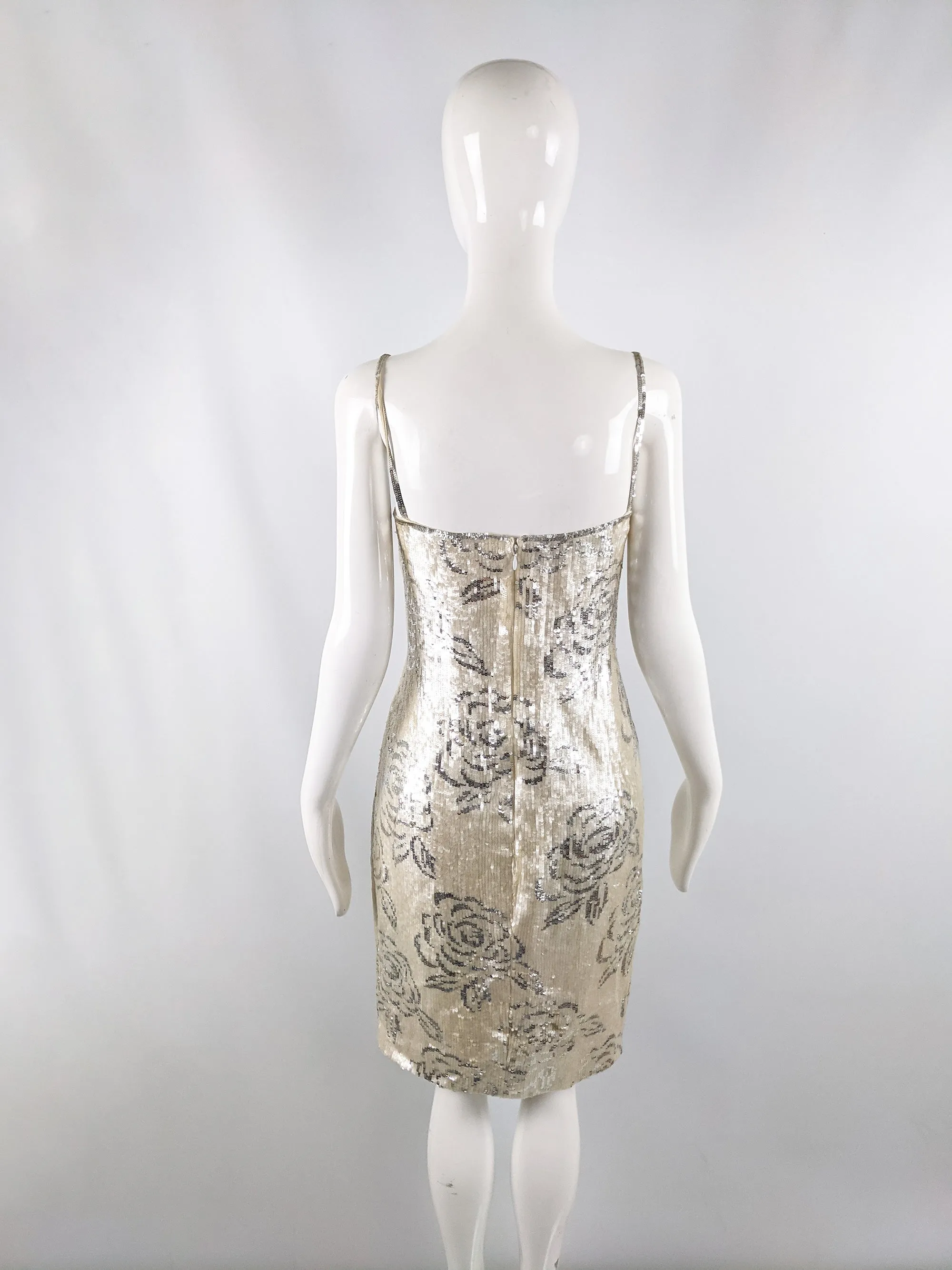 Vintage Floral Flapper Style Sequin Party Dress, 1980s