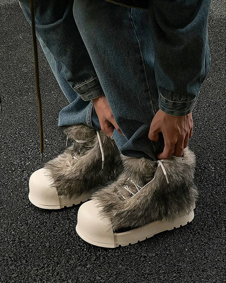 Vintage Furry Platform Ankle Boots