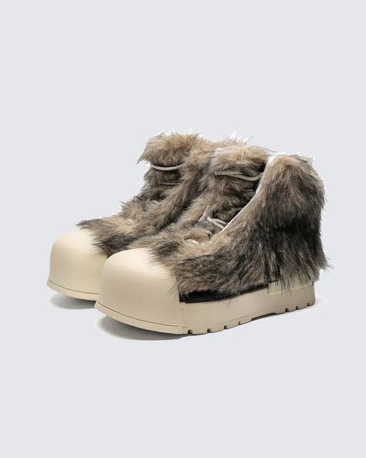 Vintage Furry Platform Ankle Boots