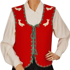 Vintage Inuit Red Wool Vest Handcrafted by Canadian Eskimos Ladies Medium