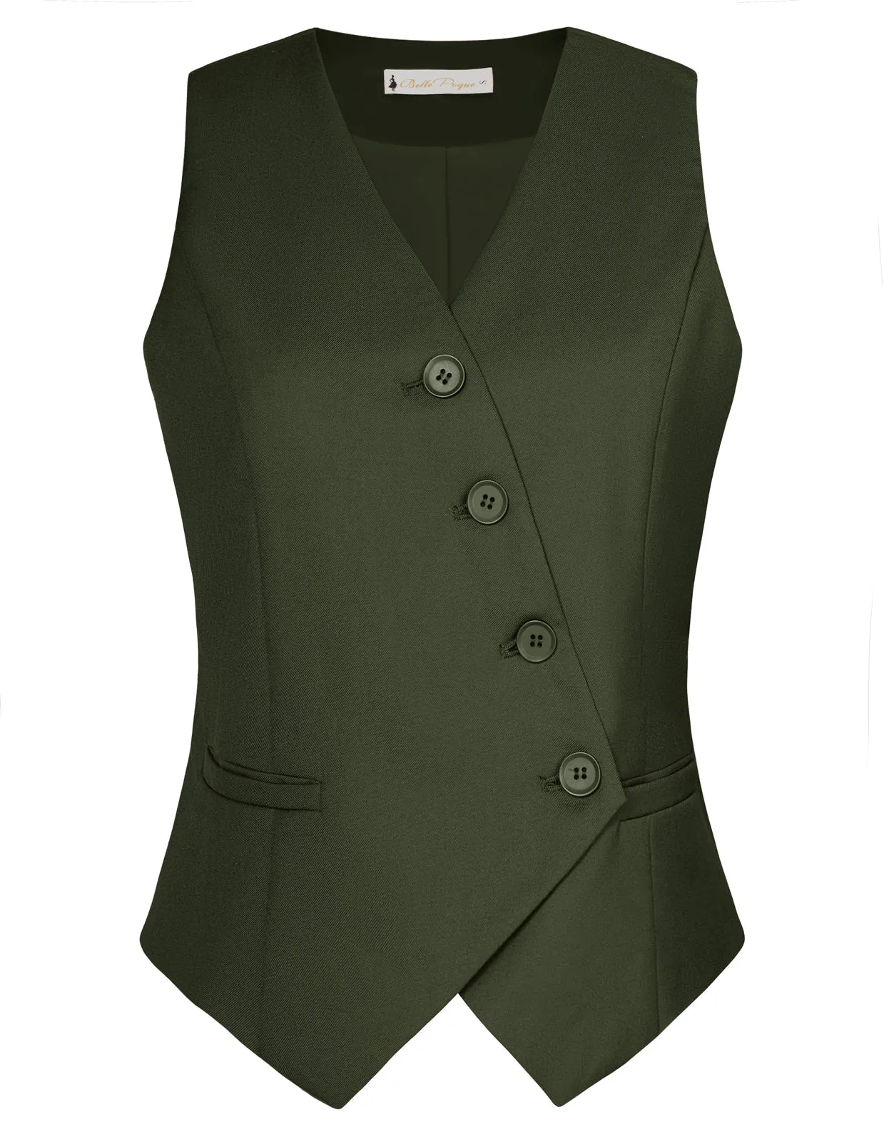 Vintage Oblique Placket Vest Coat V-Neck Handkerchief Hem Waistcoat