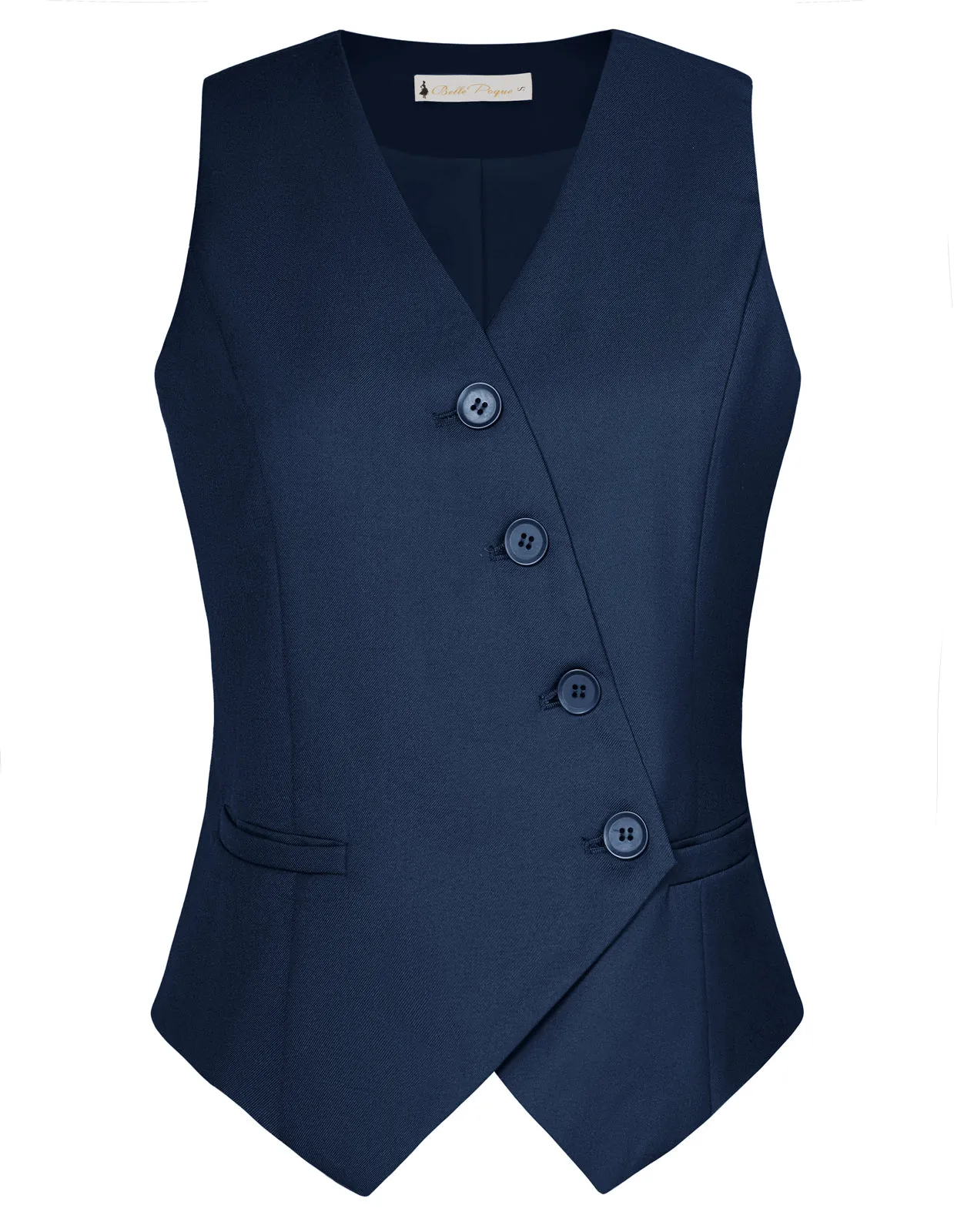 Vintage Oblique Placket Vest Coat V-Neck Handkerchief Hem Waistcoat