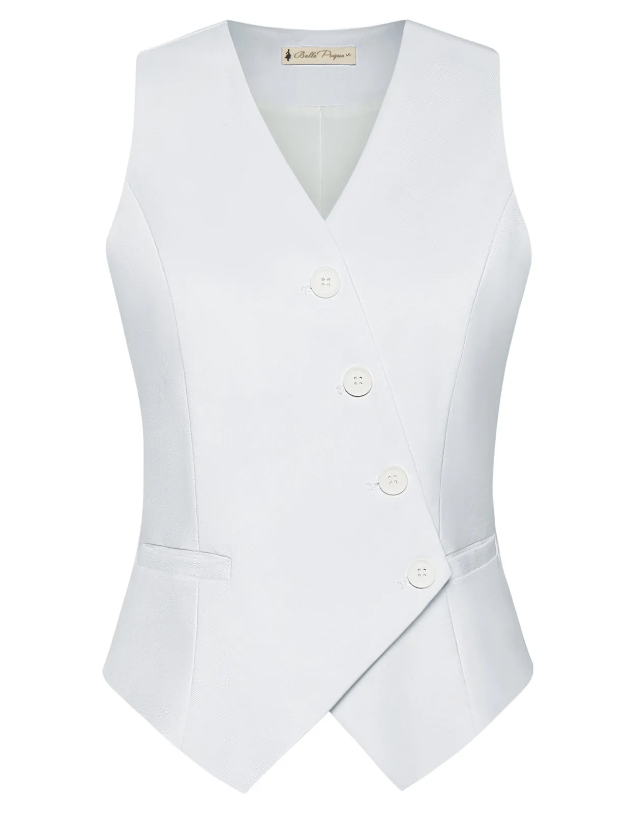 Vintage Oblique Placket Vest Coat V-Neck Handkerchief Hem Waistcoat