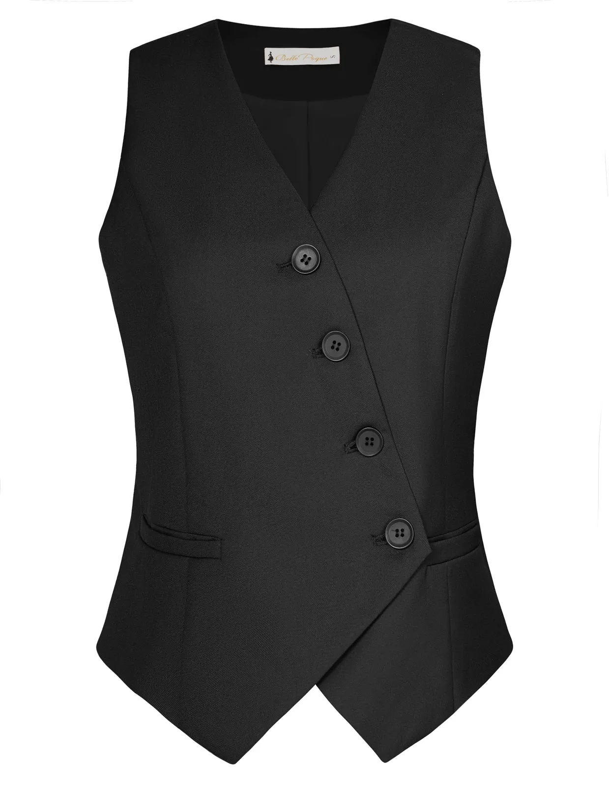 Vintage Oblique Placket Vest Coat V-Neck Handkerchief Hem Waistcoat