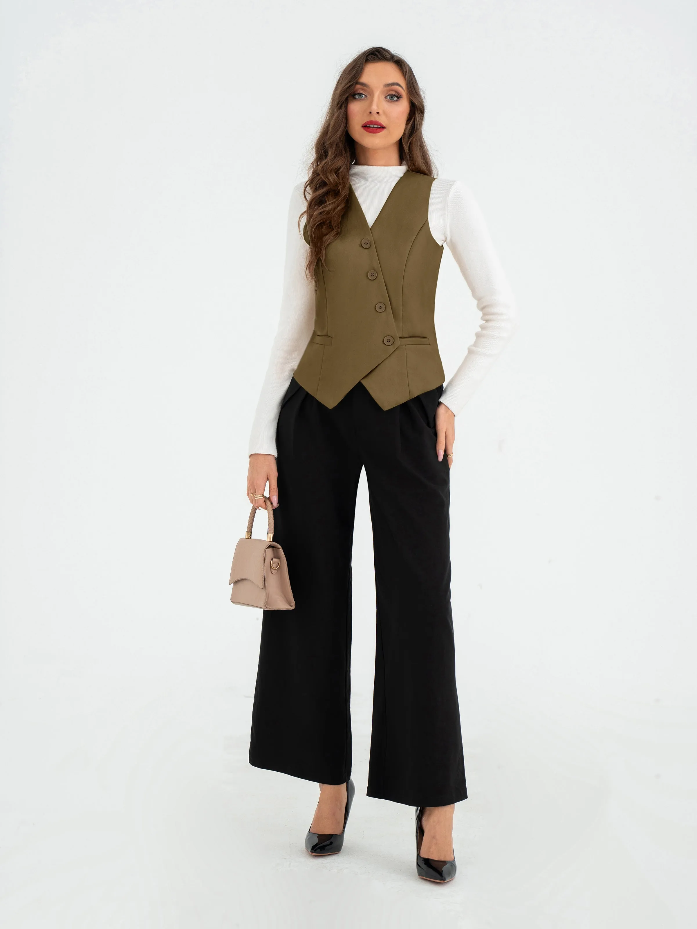 Vintage Oblique Placket Vest Coat V-Neck Handkerchief Hem Waistcoat