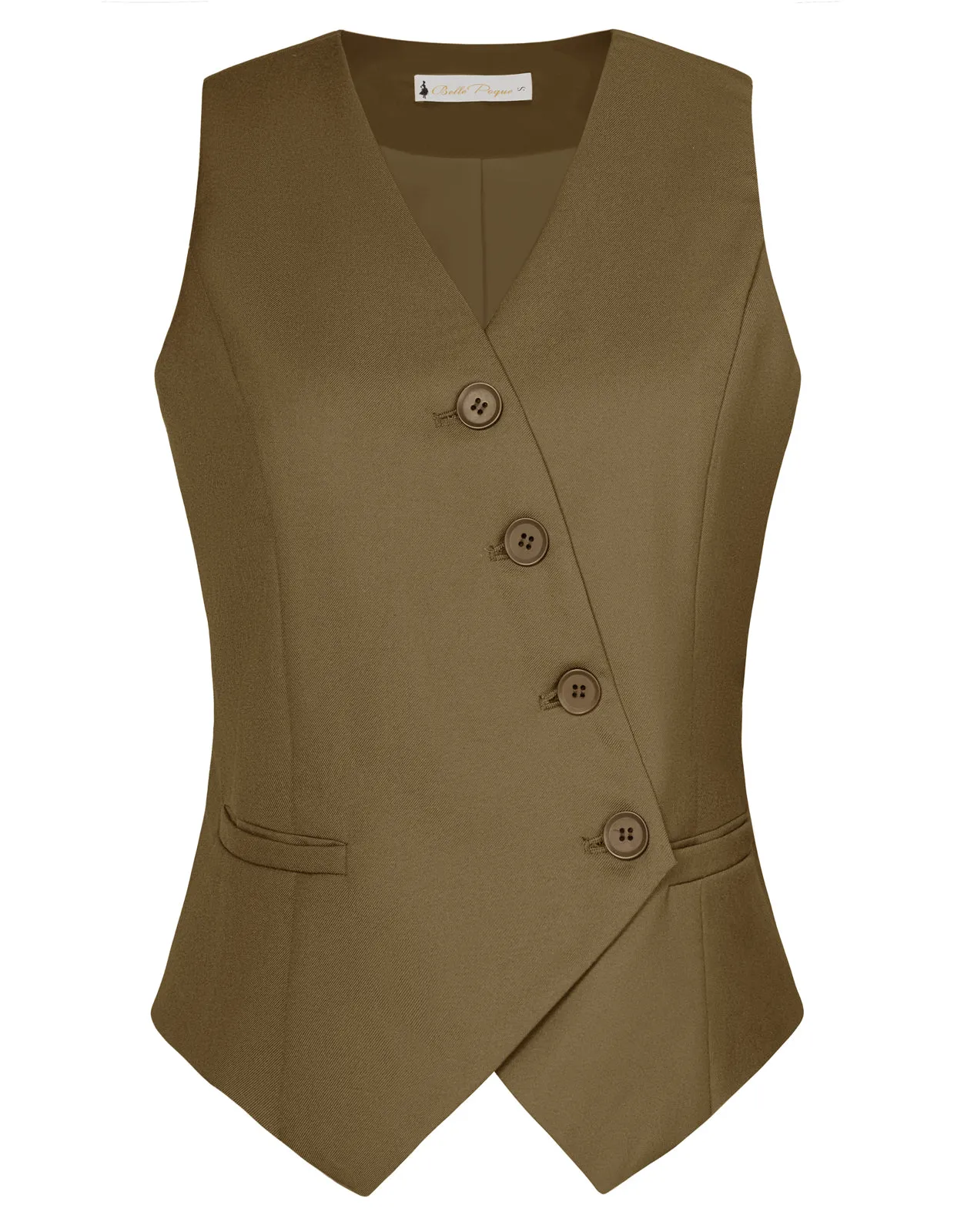 Vintage Oblique Placket Vest Coat V-Neck Handkerchief Hem Waistcoat