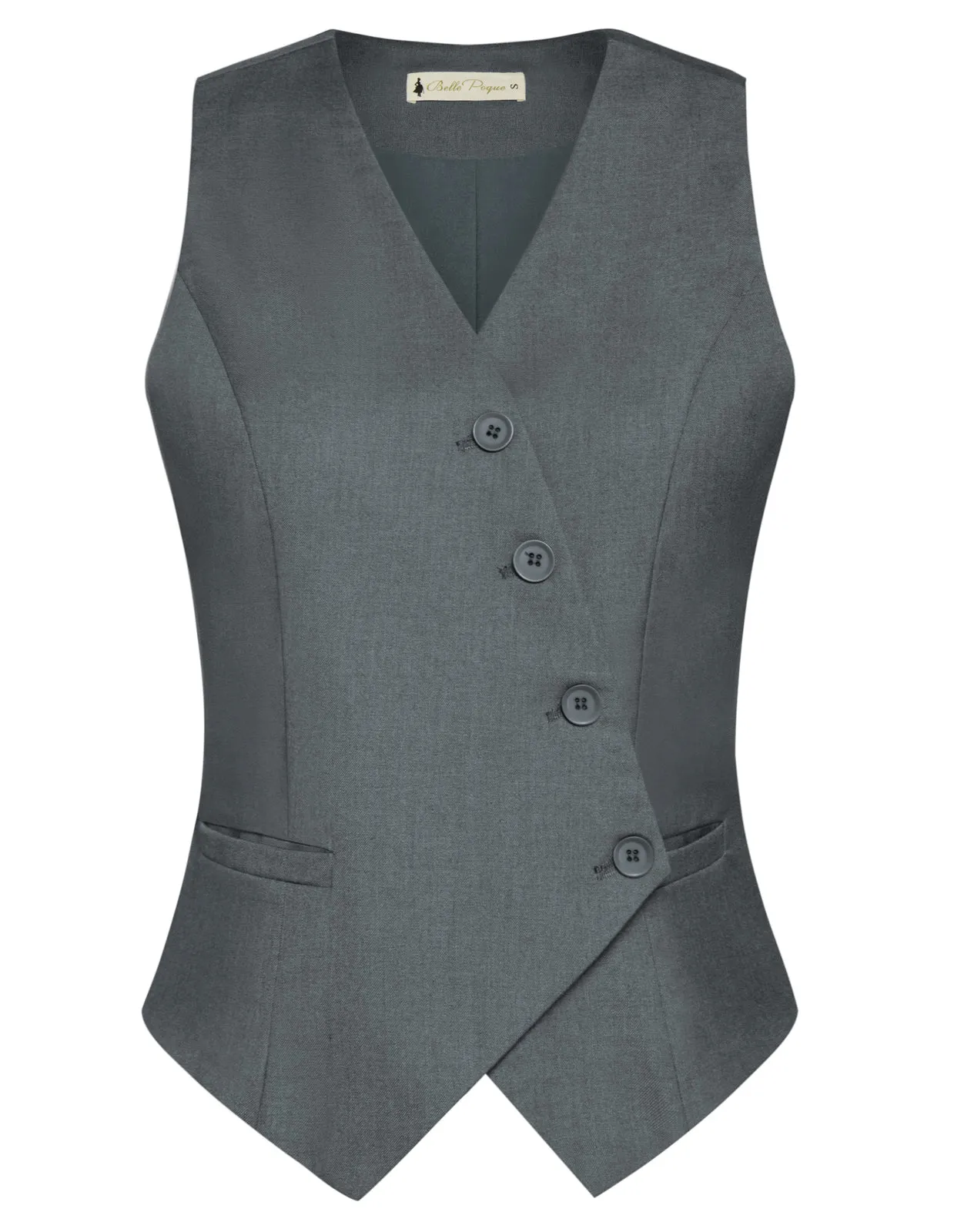 Vintage Oblique Placket Vest Coat V-Neck Handkerchief Hem Waistcoat