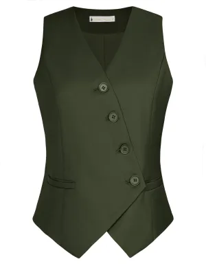Vintage Oblique Placket Vest Coat V-Neck Handkerchief Hem Waistcoat