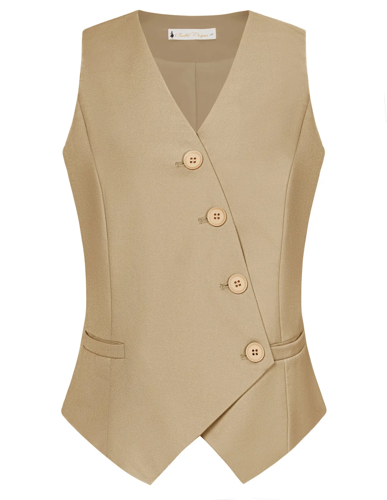 Vintage Oblique Placket Vest Coat V-Neck Handkerchief Hem Waistcoat