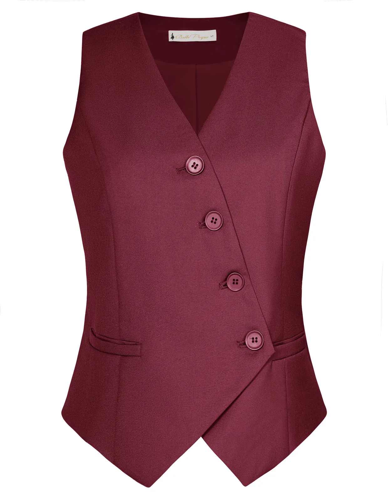 Vintage Oblique Placket Vest Coat V-Neck Handkerchief Hem Waistcoat