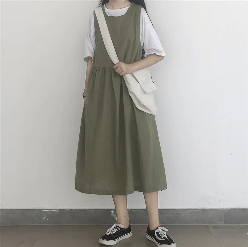 Vintage Round Neck Vest Dress
