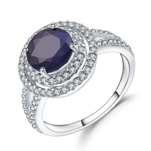 Vintage Style Round Cut Crystal Luxury Soleste Halo Sterling Silver Ring