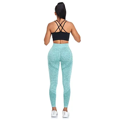 WANAYOU Butt Scrunch Seamless Leggings for Women High Waisted Booty Workout Yoga Pants Ruched Butt Lift Textured Peach Lift Tights 25 inch Green Medium