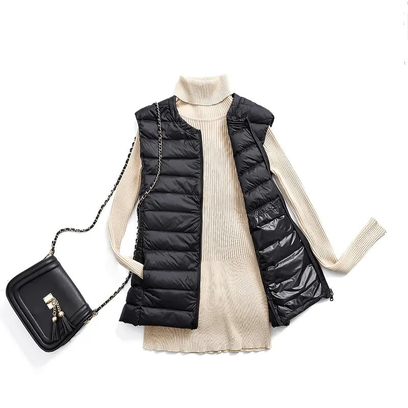 Warm Solid Women's Vest with Pockets / Oversize Ultra Light Female Outwear - SF0090