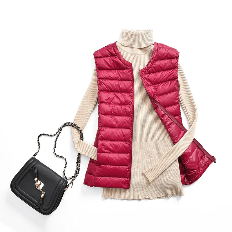 Warm Solid Women's Vest with Pockets / Oversize Ultra Light Female Outwear - SF0090