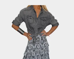 Washed Gray Denim Long Sleeve Shirt - The Milan