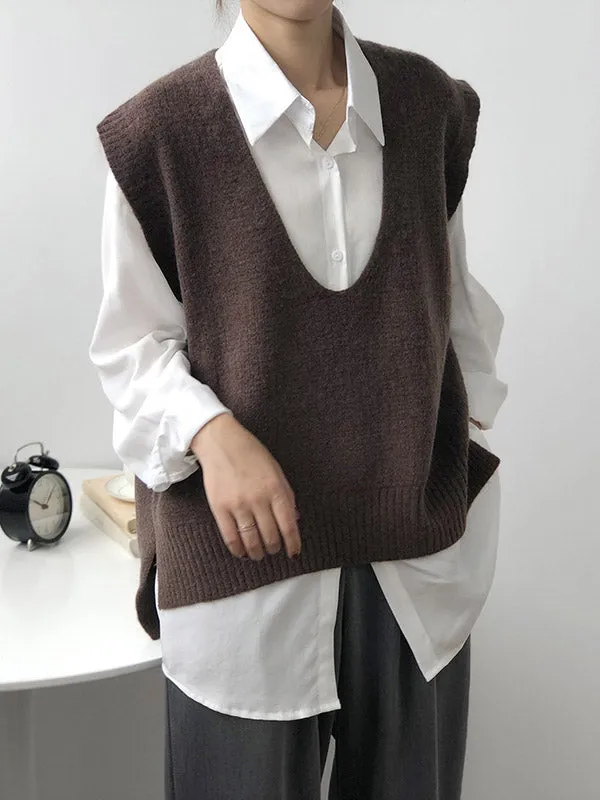 Wenkouban-Black Friday Christmas Thanksgiving Knitting Irregularity Solid V-Neck Vest