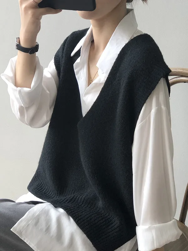 Wenkouban-Black Friday Christmas Thanksgiving Knitting Irregularity Solid V-Neck Vest