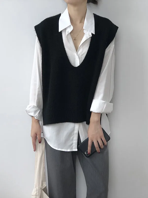 Wenkouban-Black Friday Christmas Thanksgiving Knitting Irregularity Solid V-Neck Vest