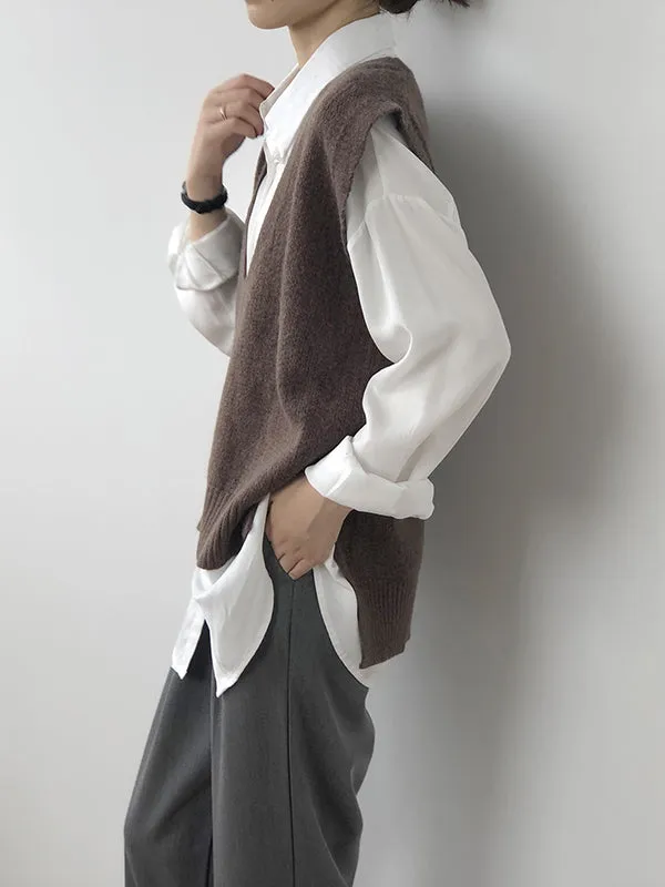Wenkouban-Black Friday Christmas Thanksgiving Knitting Irregularity Solid V-Neck Vest
