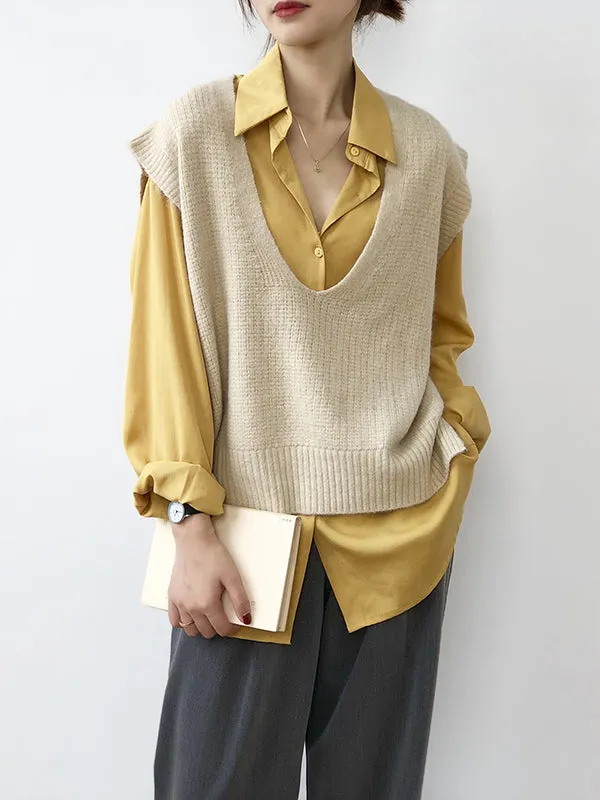 Wenkouban-Black Friday Christmas Thanksgiving Knitting Irregularity Solid V-Neck Vest