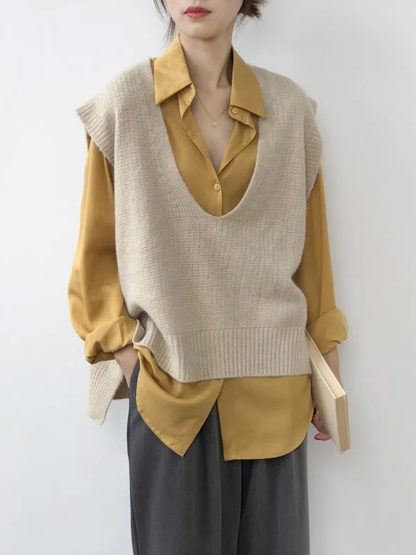 Wenkouban-Black Friday Christmas Thanksgiving Knitting Irregularity Solid V-Neck Vest