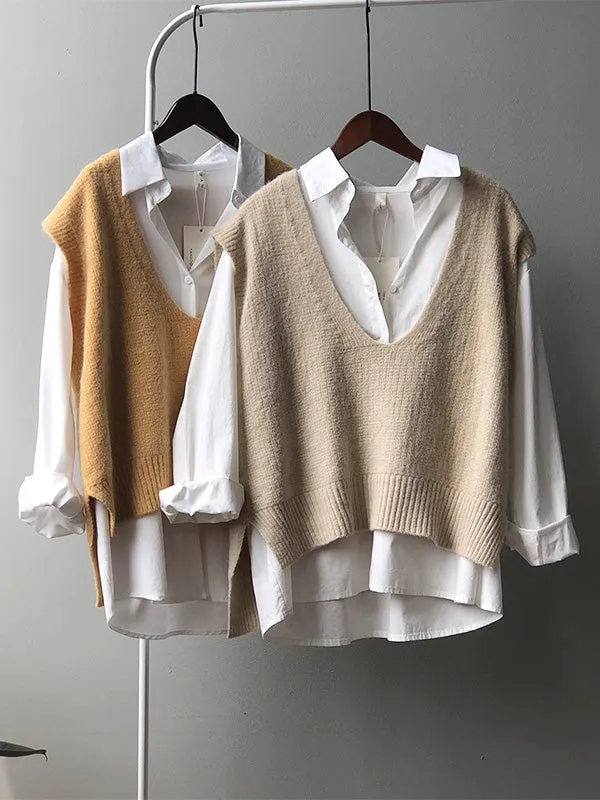 Wenkouban-Black Friday Christmas Thanksgiving Knitting Irregularity Solid V-Neck Vest
