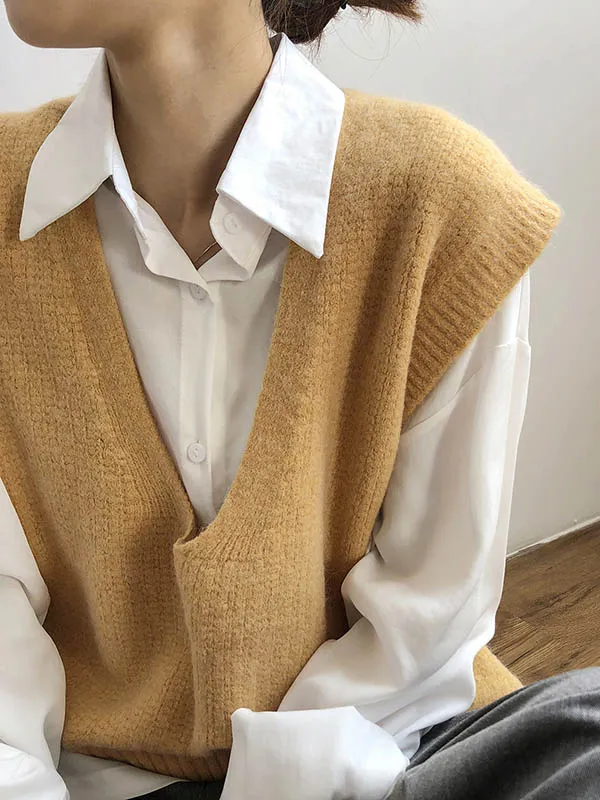 Wenkouban-Black Friday Christmas Thanksgiving Knitting Irregularity Solid V-Neck Vest