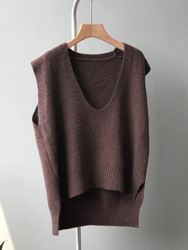 Wenkouban-Black Friday Christmas Thanksgiving Knitting Irregularity Solid V-Neck Vest