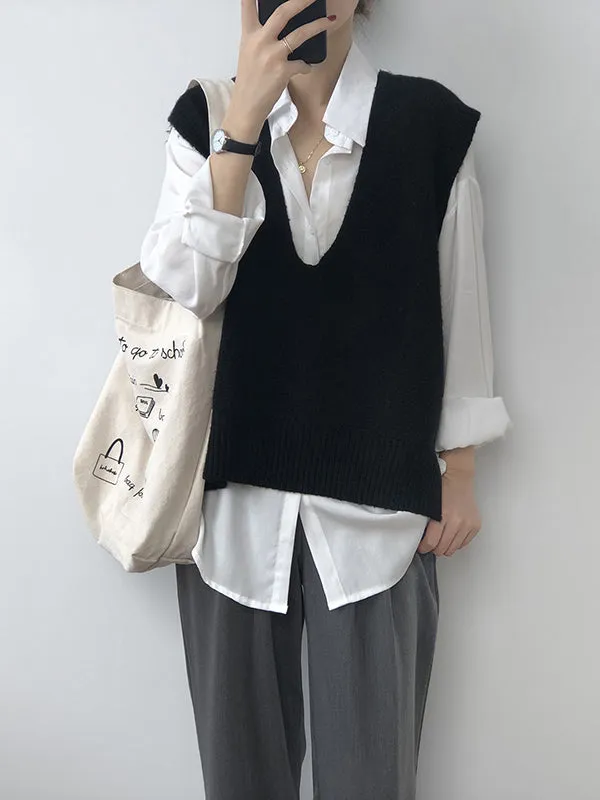 Wenkouban-Black Friday Christmas Thanksgiving Knitting Irregularity Solid V-Neck Vest
