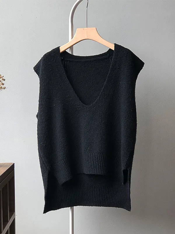 Wenkouban-Black Friday Christmas Thanksgiving Knitting Irregularity Solid V-Neck Vest