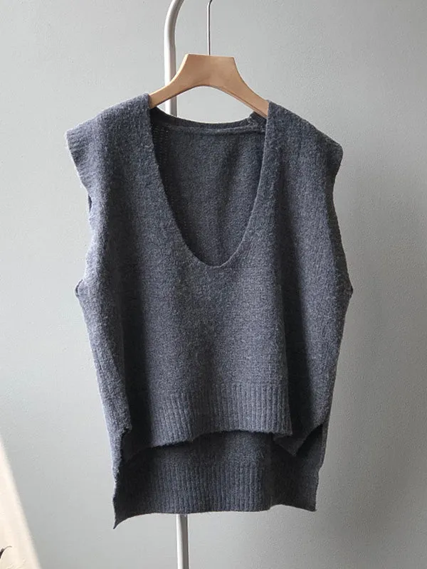 Wenkouban-Black Friday Christmas Thanksgiving Knitting Irregularity Solid V-Neck Vest
