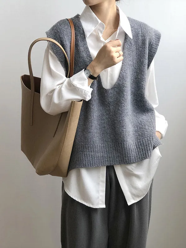 Wenkouban-Black Friday Christmas Thanksgiving Knitting Irregularity Solid V-Neck Vest