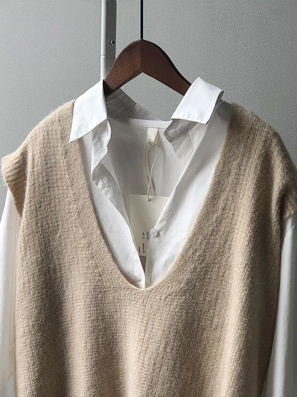 Wenkouban-Black Friday Christmas Thanksgiving Knitting Irregularity Solid V-Neck Vest