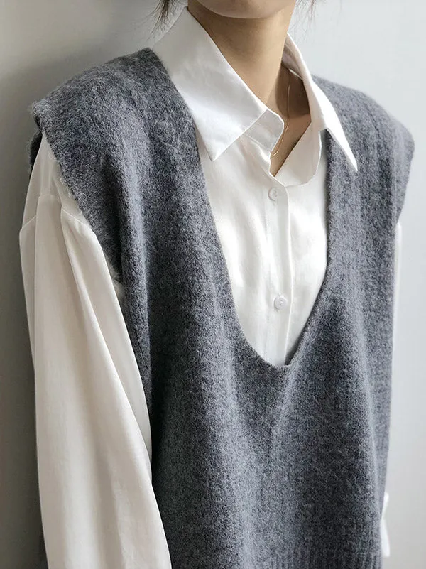 Wenkouban-Black Friday Christmas Thanksgiving Knitting Irregularity Solid V-Neck Vest