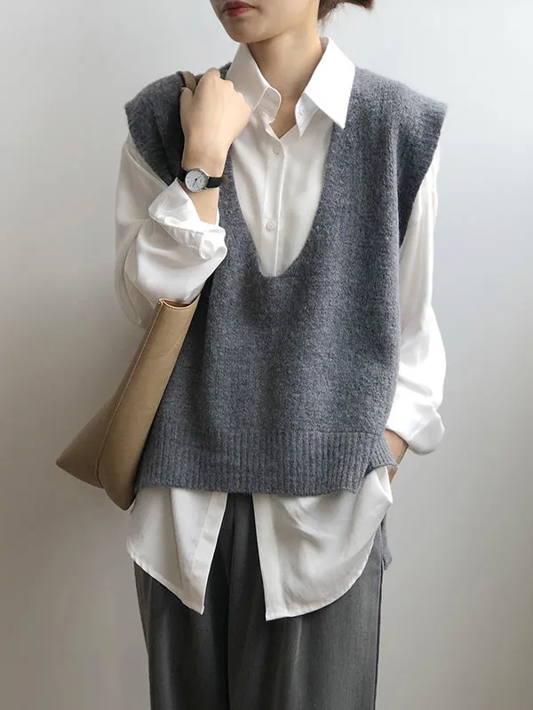Wenkouban-Black Friday Christmas Thanksgiving Knitting Irregularity Solid V-Neck Vest