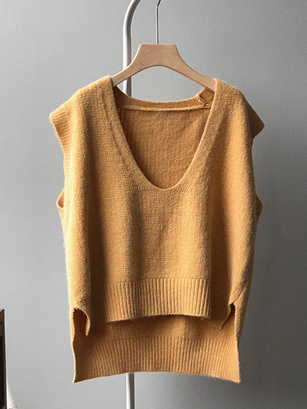 Wenkouban-Black Friday Christmas Thanksgiving Knitting Irregularity Solid V-Neck Vest